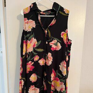 Adrianna Papell Floral A-Line Dress Sleeveless Collared Sz 14